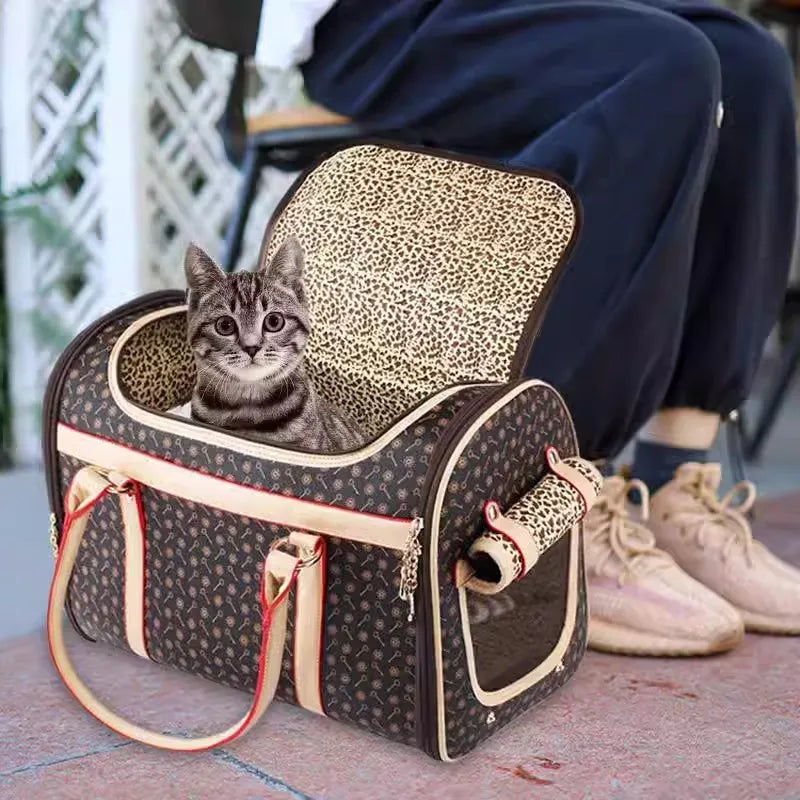 Luxury Folding Leopard Print Dog Sling Bag - Fashionable Outdoor Pet Carrier for Small to Medium Puppies and Cats