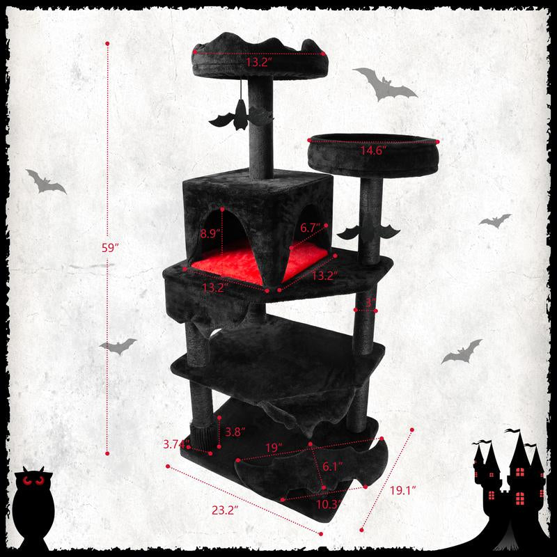 Petlife Halloween Cat Tree! Pumpkin & Ghost Design! Cozy Beds & Multi-Level Platforms! Scratching Posts & Hanging Toys!