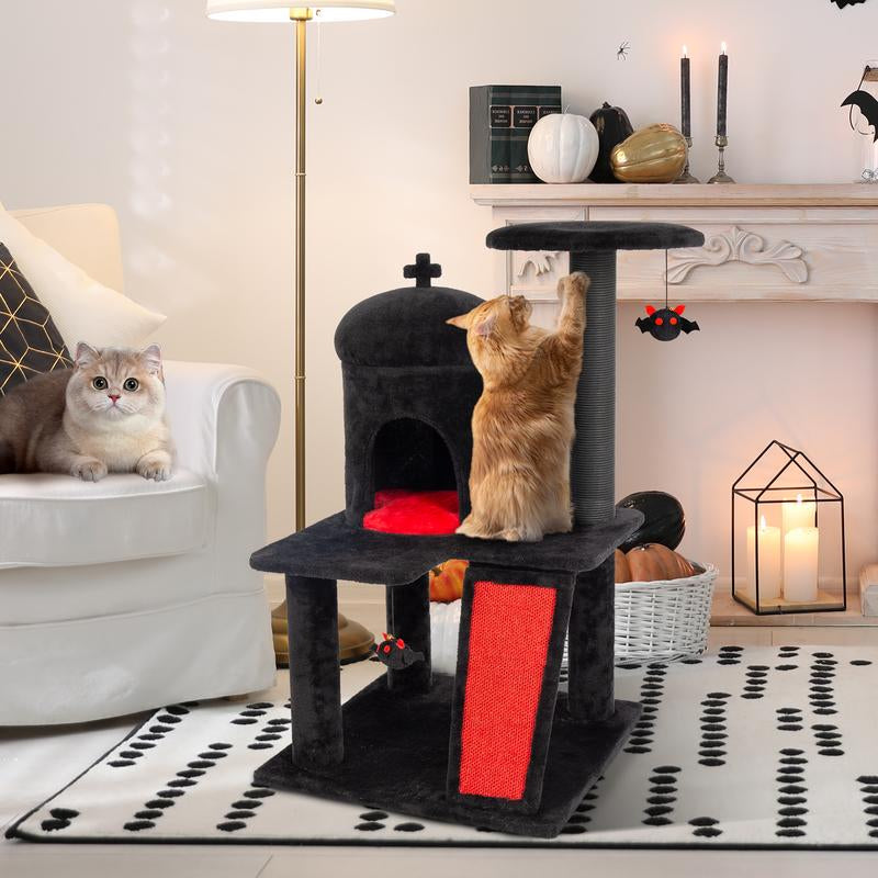 Petlife Halloween Cat Tree! Pumpkin & Ghost Design! Cozy Beds & Multi-Level Platforms! Scratching Posts & Hanging Toys!