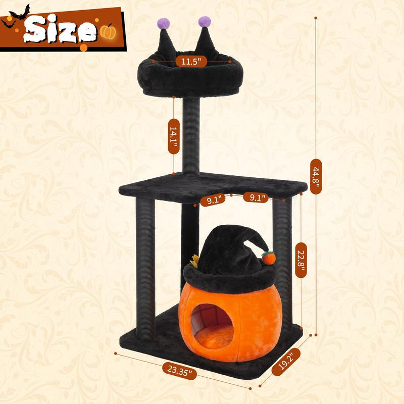 Petlife Halloween Cat Tree! Pumpkin & Ghost Design! Cozy Beds & Multi-Level Platforms! Scratching Posts & Hanging Toys!