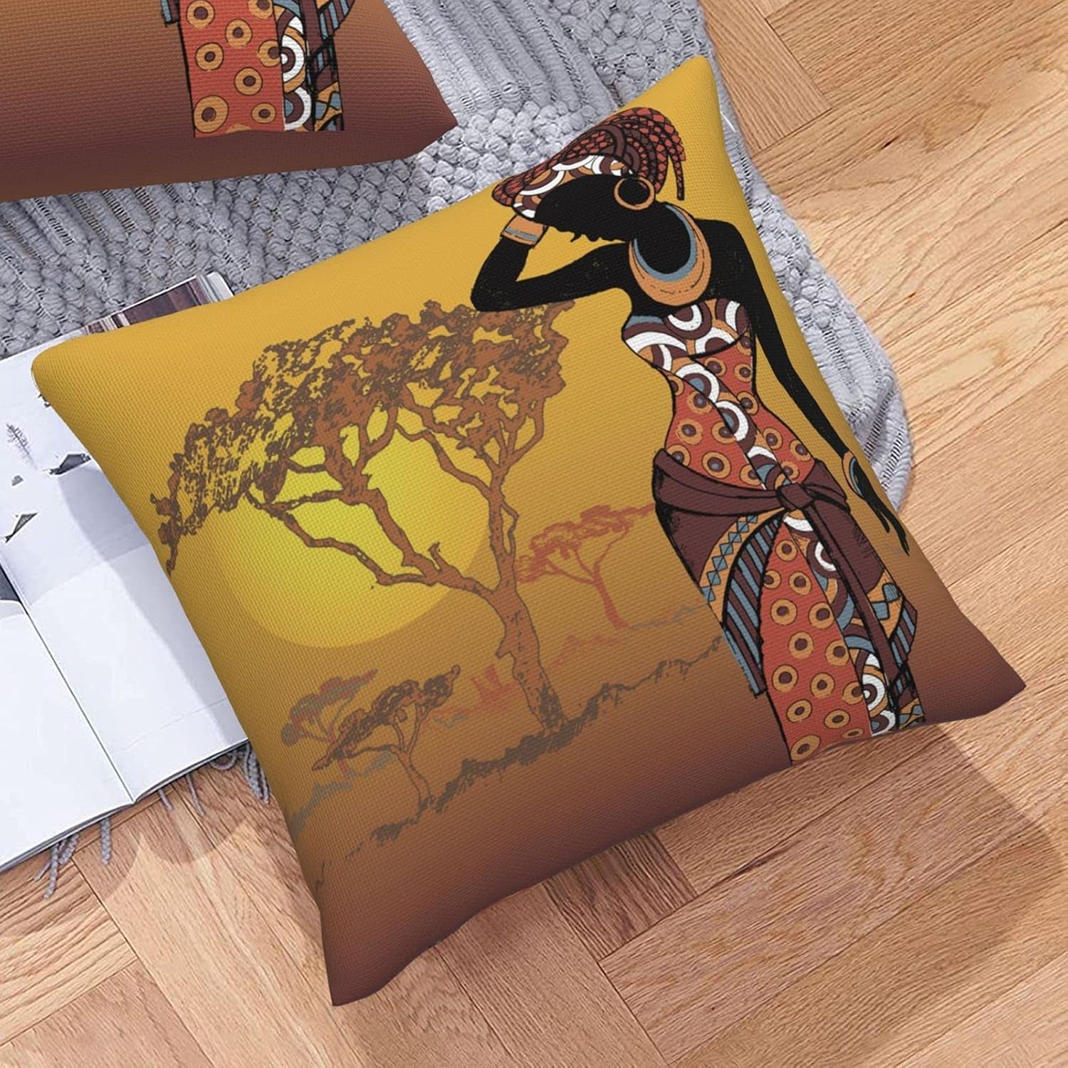 Pmzrao African American Women Throw Pillow! Lady Decorative Deco Square Pillow Cases for Decore