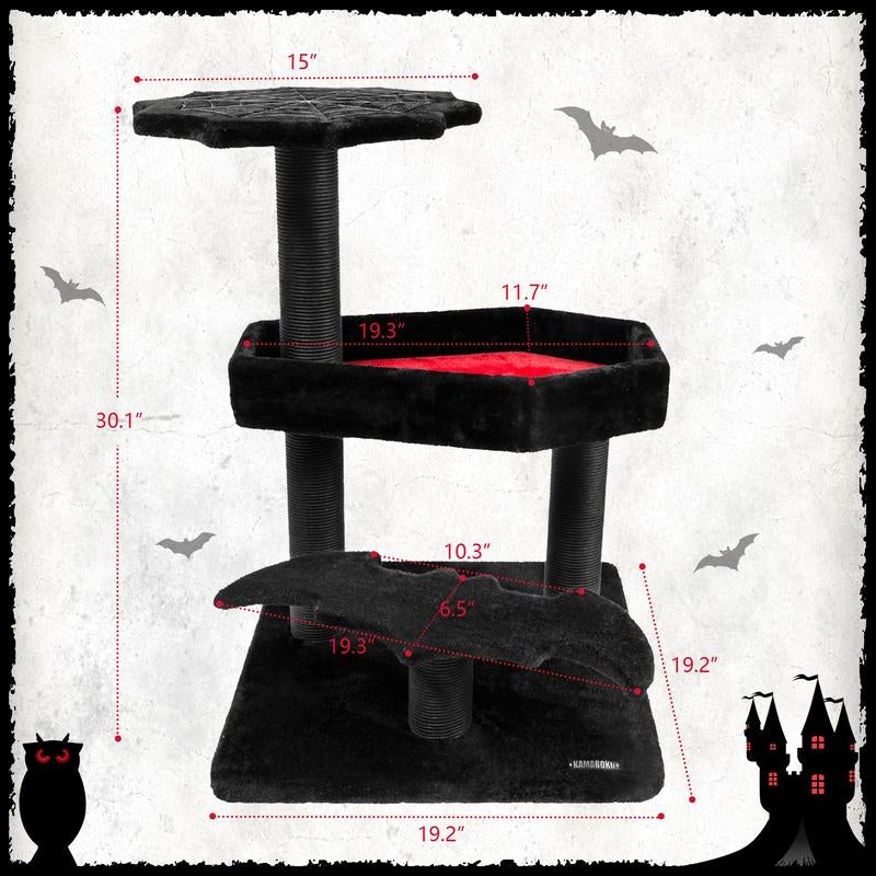 Petlife Halloween Cat Tree! Pumpkin & Ghost Design! Cozy Beds & Multi-Level Platforms! Scratching Posts & Hanging Toys!
