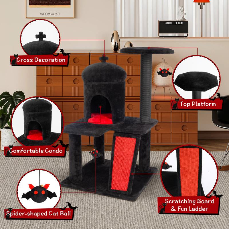 Petlife Halloween Cat Tree! Pumpkin & Ghost Design! Cozy Beds & Multi-Level Platforms! Scratching Posts & Hanging Toys!