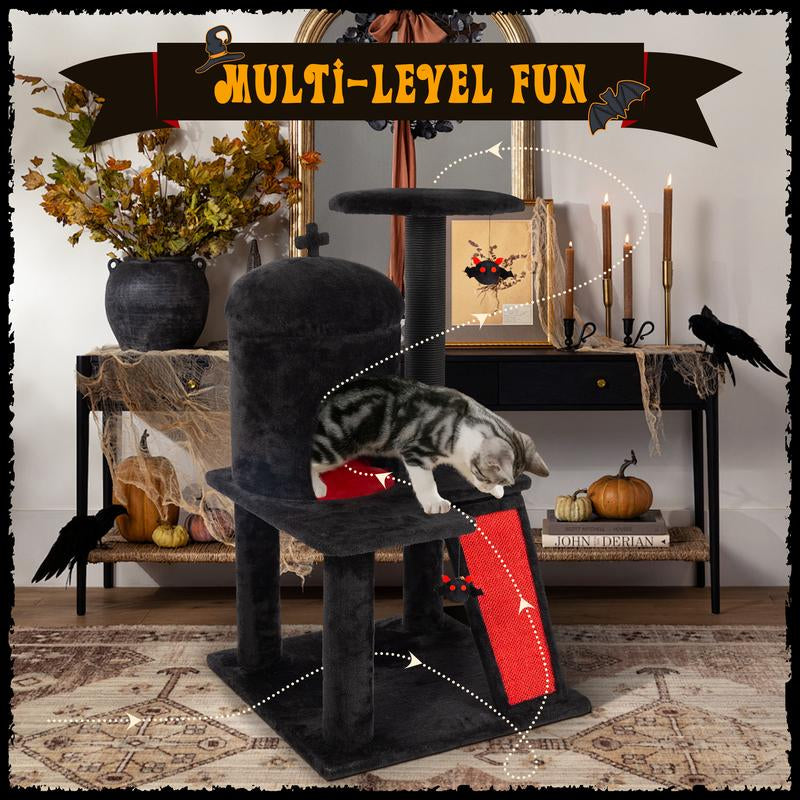 Petlife Halloween Cat Tree! Pumpkin & Ghost Design! Cozy Beds & Multi-Level Platforms! Scratching Posts & Hanging Toys!