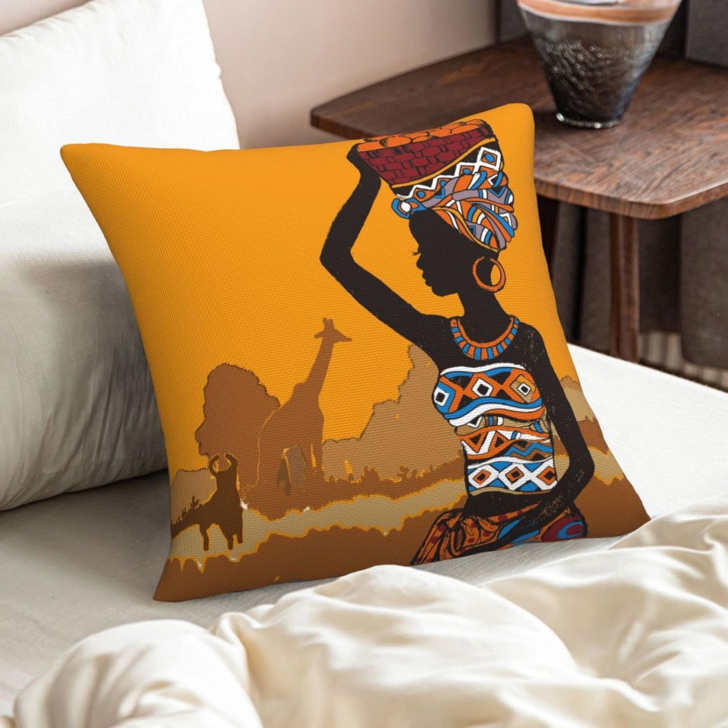 Pmzrao African American Women Throw Pillow! Lady Decorative Deco Square Pillow Cases for Decore