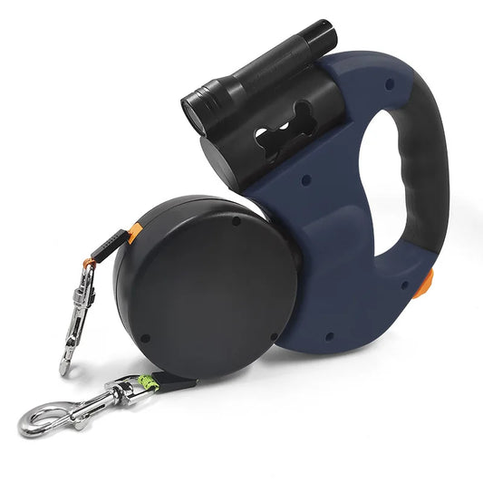 Double Dog Leash for walking 2 Dogs. Light Retractable Rotating Portable Roulette.