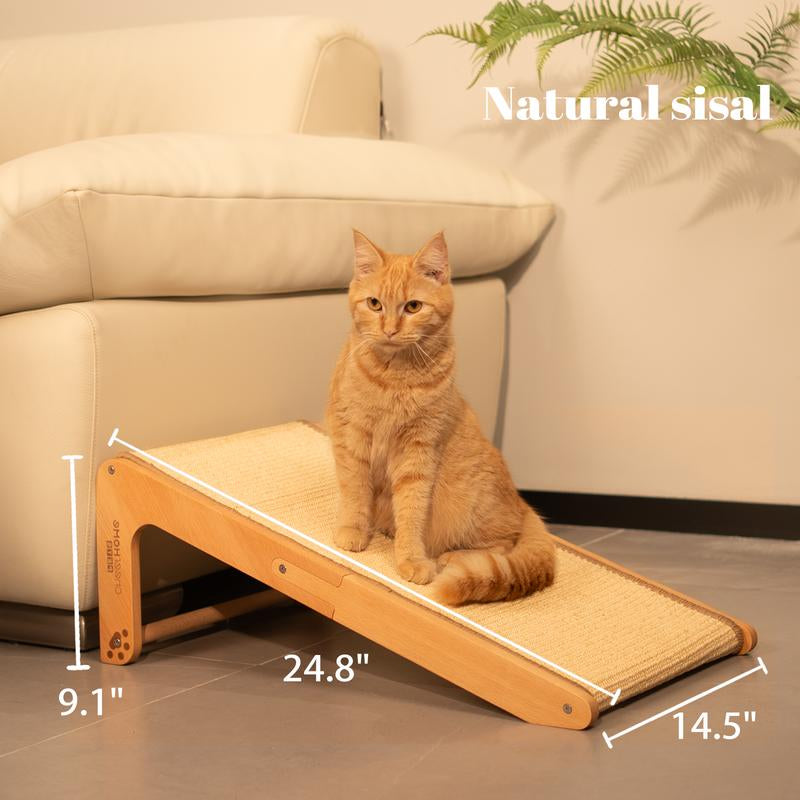 Sisal Cat Scratcher Pad Ramp! 24.8" L Shape Scratching Post! Great For Climbing Vertical! Wear-Resistant! Solid Wooden for Indoor Cats! 