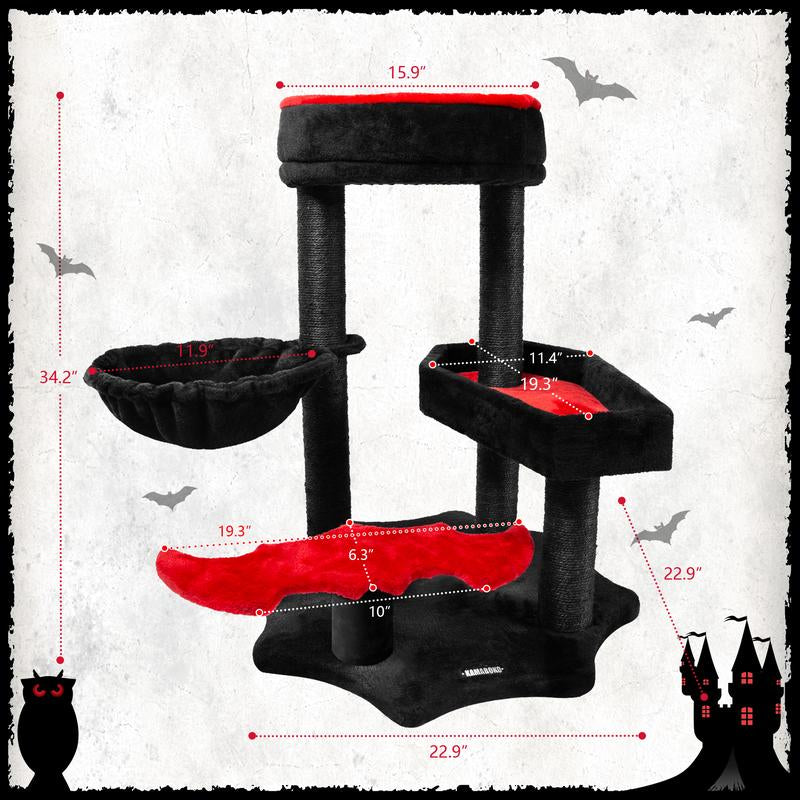 Petlife Halloween Cat Tree! Pumpkin & Ghost Design! Cozy Beds & Multi-Level Platforms! Scratching Posts & Hanging Toys!