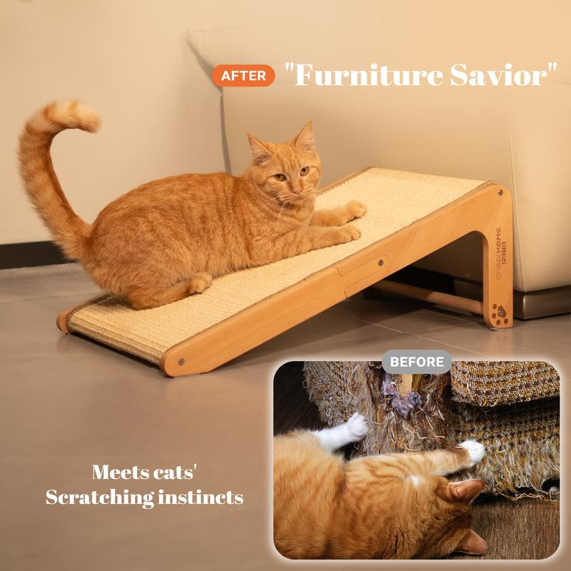 Sisal Cat Scratcher Pad Ramp! 24.8" L Shape Scratching Post! Great For Climbing Vertical! Wear-Resistant! Solid Wooden for Indoor Cats! 