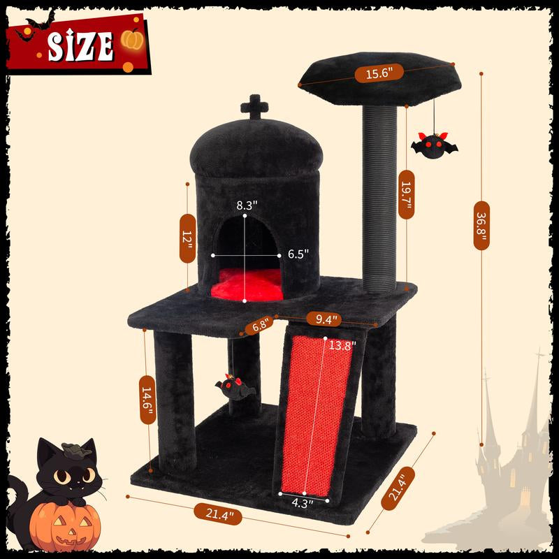 Petlife Halloween Cat Tree! Pumpkin & Ghost Design! Cozy Beds & Multi-Level Platforms! Scratching Posts & Hanging Toys!