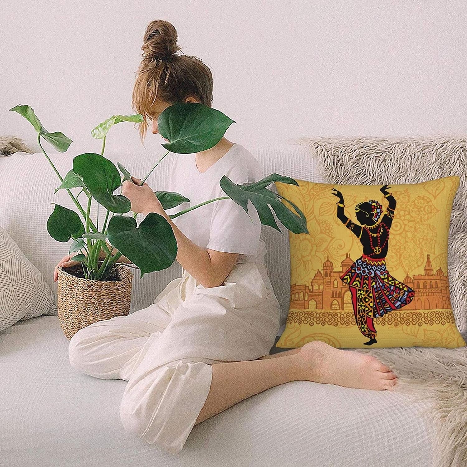 Pmzrao African American Women Throw Pillow! Lady Decorative Deco Square Pillow Cases for Decore
