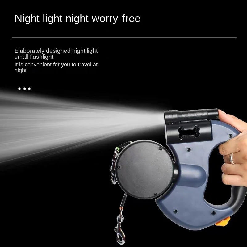 Double Dog Leash for walking 2 Dogs. Light Retractable Rotating Portable Roulette.