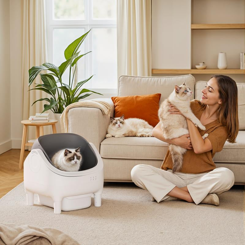 Cat Litter Box by Warcat! Automatic Open-Top with Smart App Control and Self-Cleaning with Safety Sensors