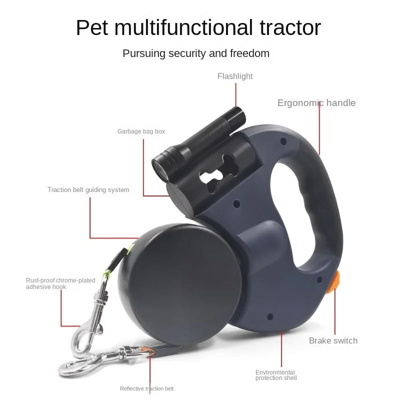 Double Dog Leash for walking 2 Dogs. Light Retractable Rotating Portable Roulette.