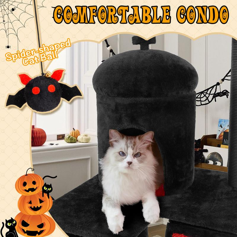 Petlife Halloween Cat Tree! Pumpkin & Ghost Design! Cozy Beds & Multi-Level Platforms! Scratching Posts & Hanging Toys!