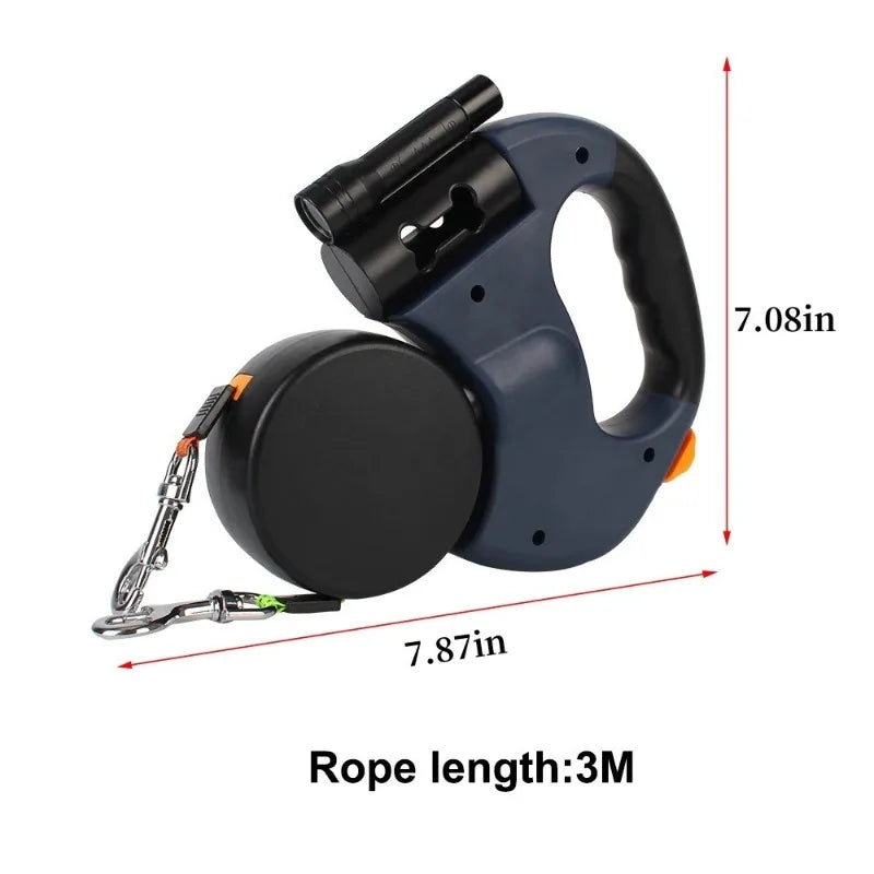 Double Dog Leash for walking 2 Dogs. Light Retractable Rotating Portable Roulette.