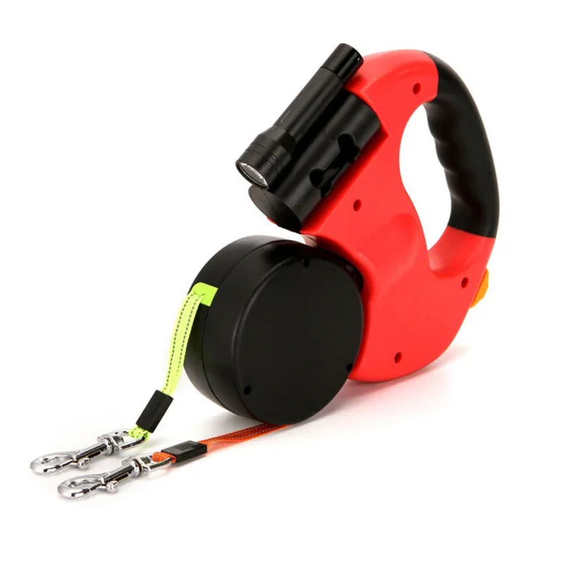 Double Dog Leash for walking 2 Dogs. Light Retractable Rotating Portable Roulette.