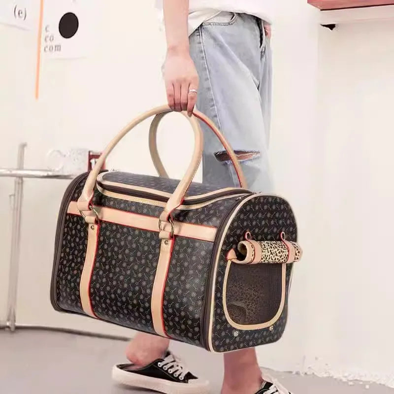 Luxury Folding Leopard Print Dog Sling Bag - Fashionable Outdoor Pet Carrier for Small to Medium Puppies and Cats