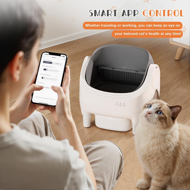 Cat Litter Box by Warcat! Automatic Open-Top with Smart App Control and Self-Cleaning with Safety Sensors