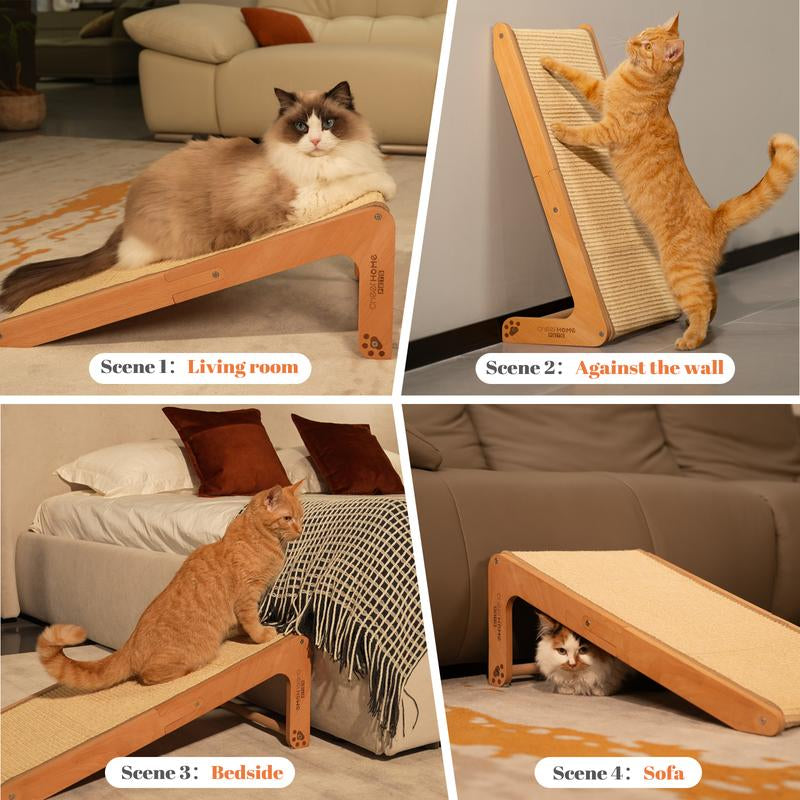 Sisal Cat Scratcher Pad Ramp! 24.8" L Shape Scratching Post! Great For Climbing Vertical! Wear-Resistant! Solid Wooden for Indoor Cats! 