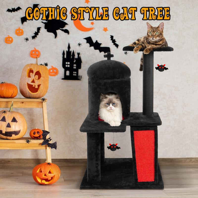 Petlife Halloween Cat Tree! Pumpkin & Ghost Design! Cozy Beds & Multi-Level Platforms! Scratching Posts & Hanging Toys!