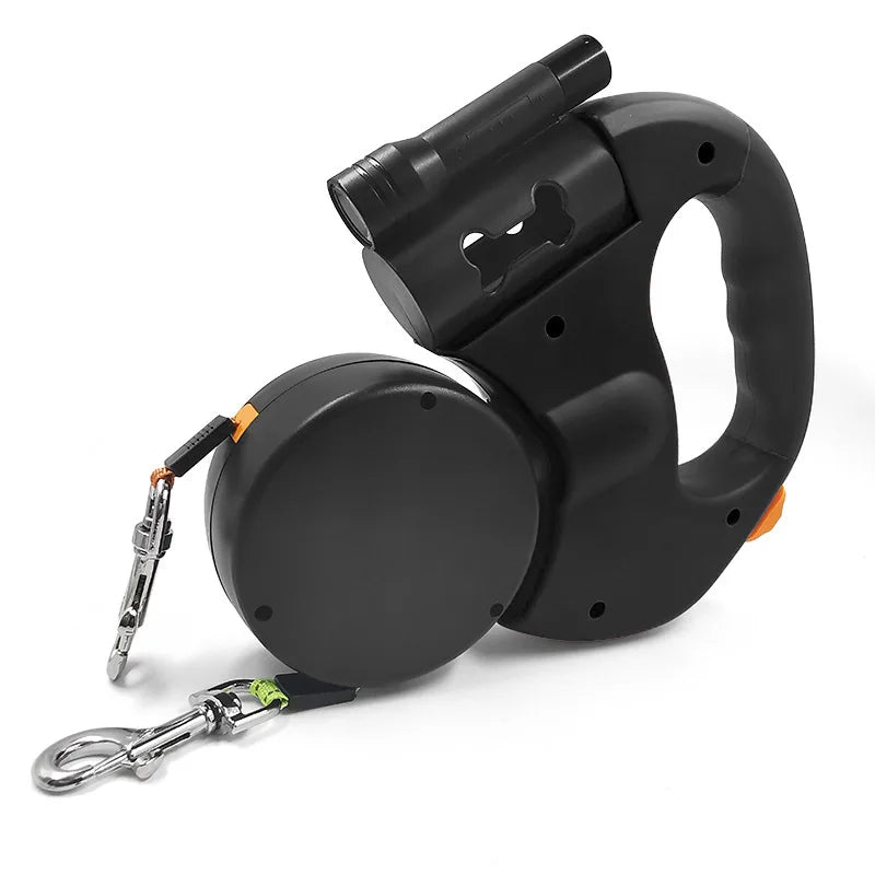 Double Dog Leash for walking 2 Dogs. Light Retractable Rotating Portable Roulette.