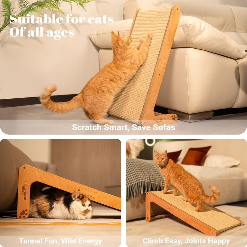 Sisal Cat Scratcher Pad Ramp! 24.8" L Shape Scratching Post! Great For Climbing Vertical! Wear-Resistant! Solid Wooden for Indoor Cats! 