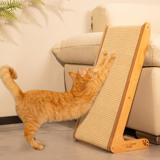 Sisal Cat Scratcher Pad Ramp! 24.8" L Shape Scratching Post! Great For Climbing Vertical! Wear-Resistant! Solid Wooden for Indoor Cats! 
